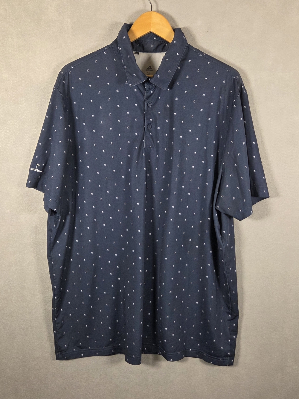 Adidas men's collegiate navy and white "pine tree" print golf polo shirt (K509)